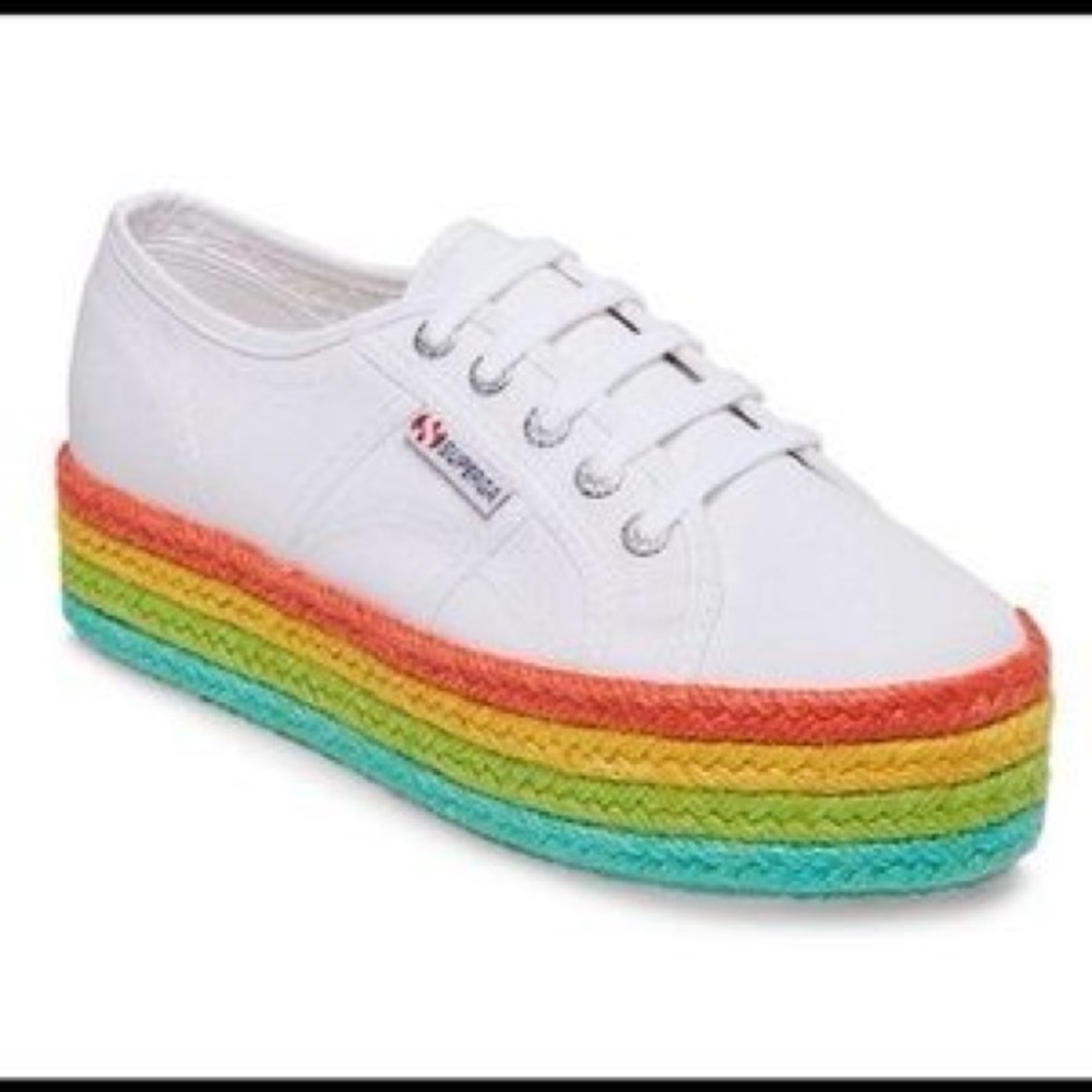 Superga White Sneakers Espadrille Rainbow Platform